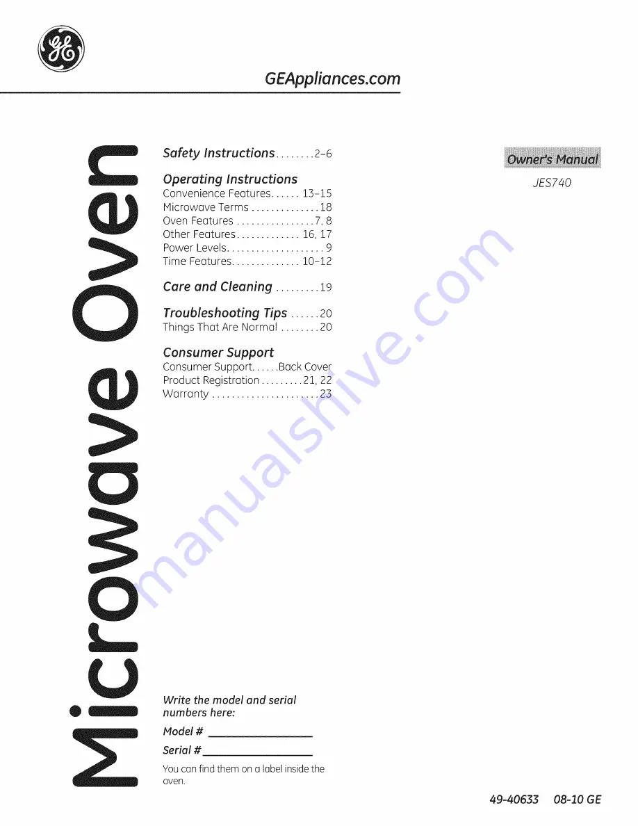 GE JES740 Owner'S Manual Download Page 1