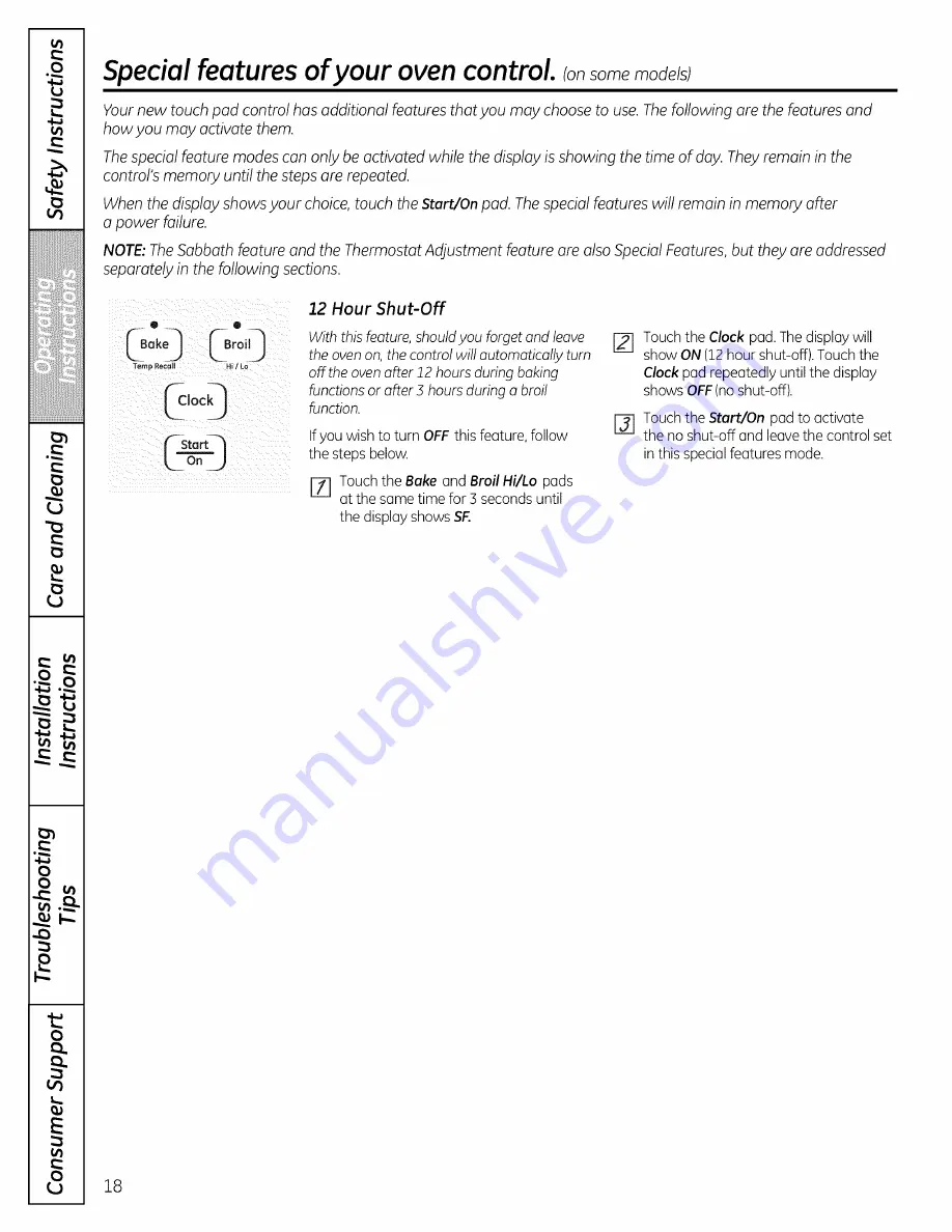 GE JGB280 Owner'S Manual & Installation Instructions Download Page 18