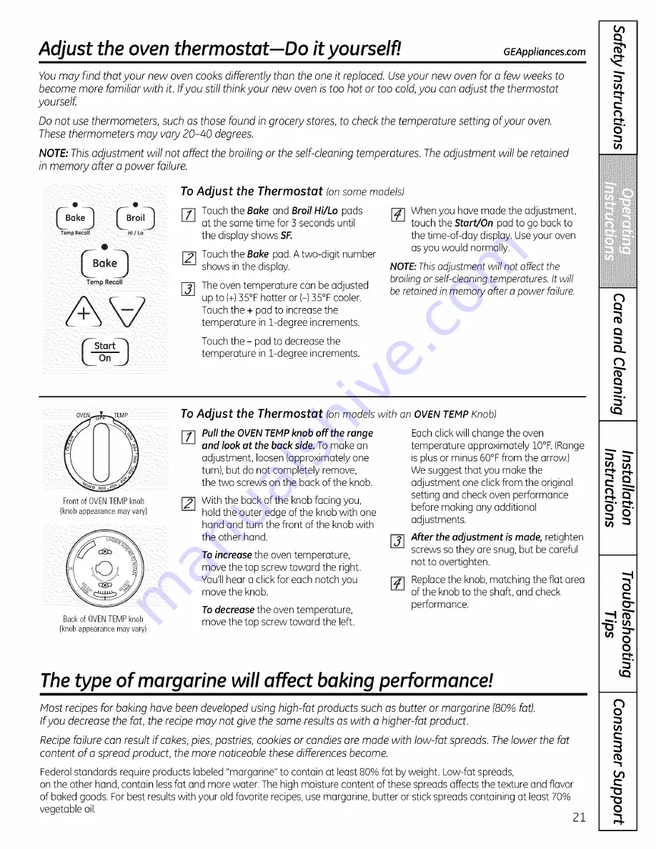 GE JGB280 Owner'S Manual & Installation Instructions Download Page 21