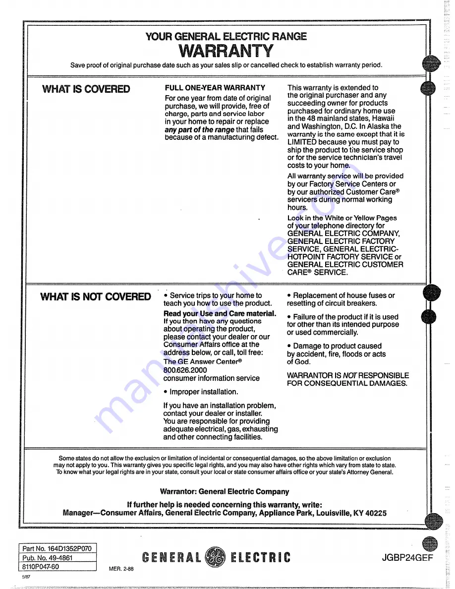 GE JGBP24GEF Use And Care Manual Download Page 23