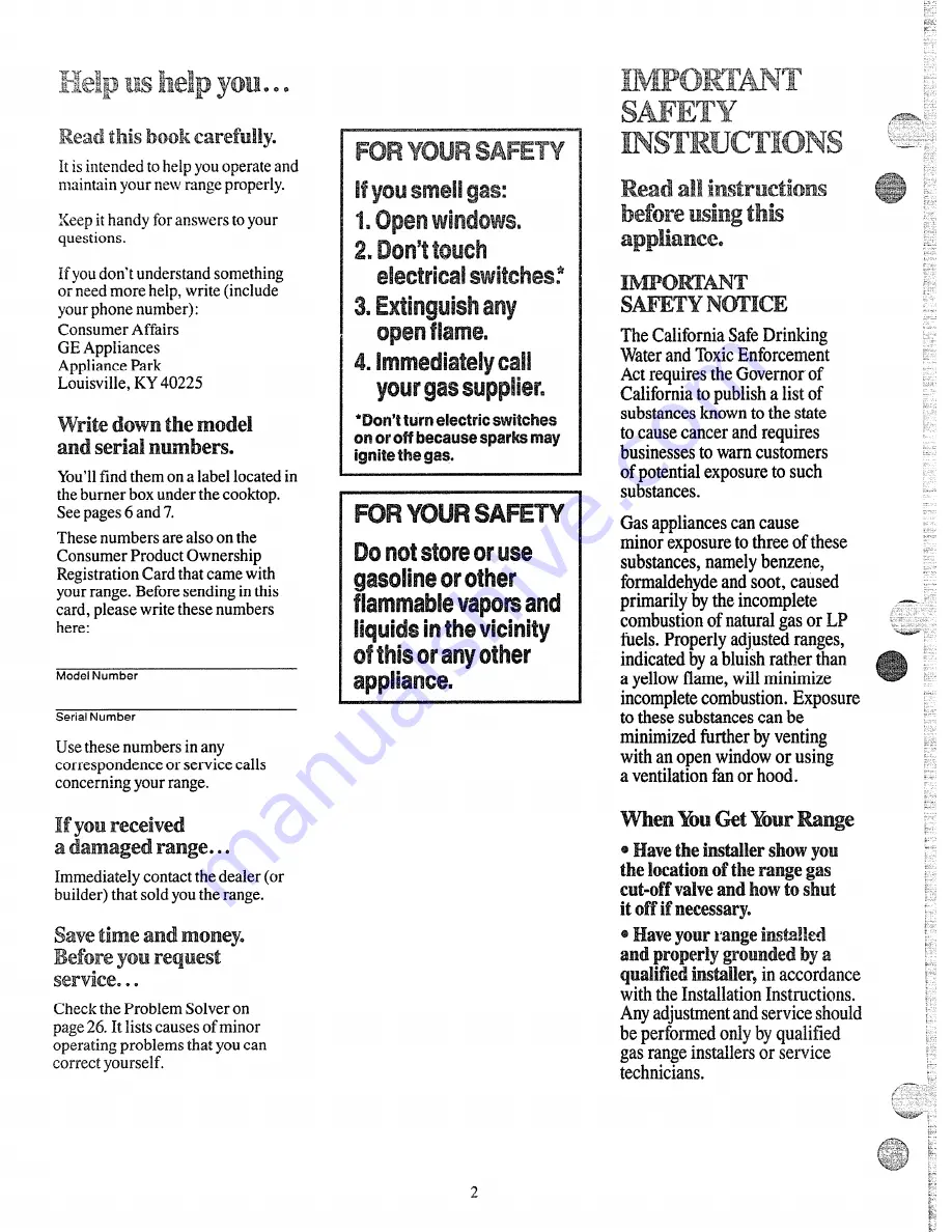 GE JGBP24GEJ Use And Care Manual Download Page 2