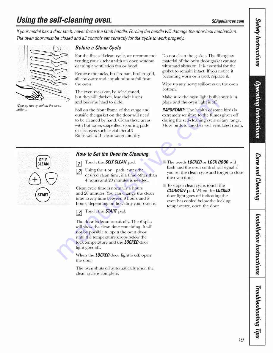 GE JGBP35GXH Owner'S Manual & Installation Instructions Download Page 19