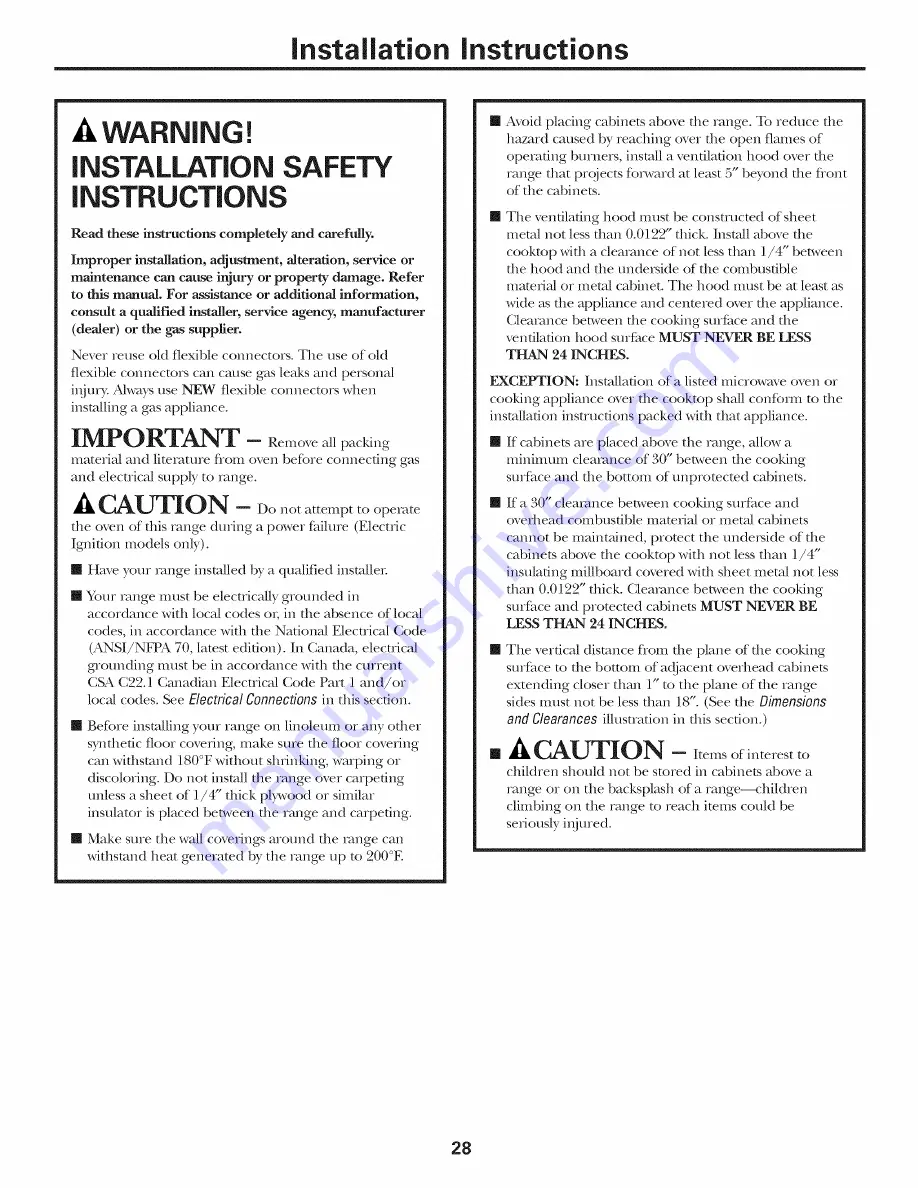 GE JGBP35GXH Owner'S Manual & Installation Instructions Download Page 28