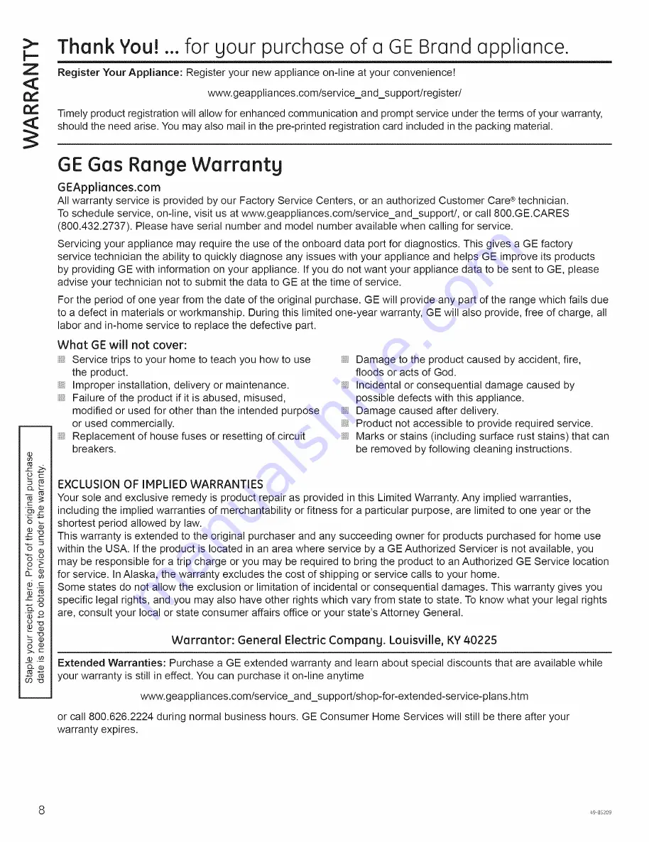 GE JGBS10F1SA Owner'S Manual Download Page 8