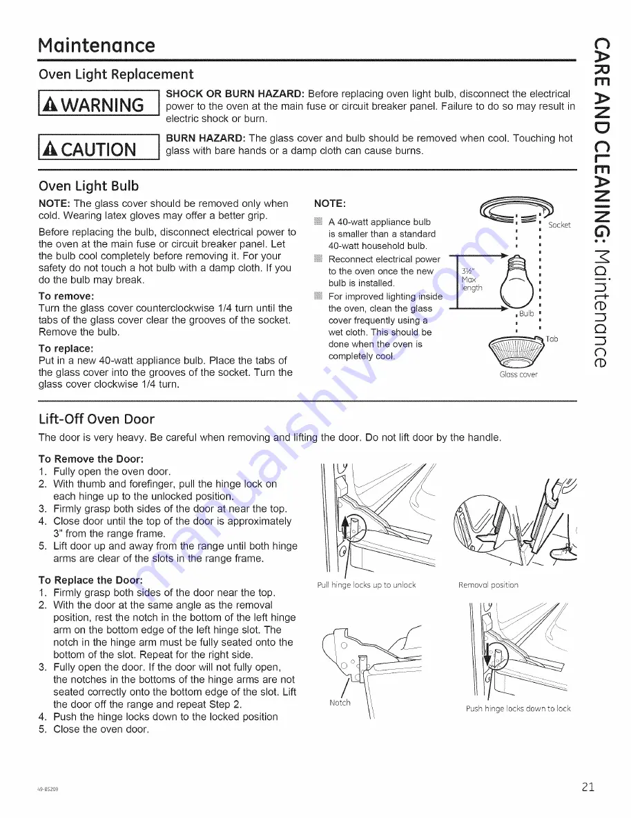 GE JGBS10F1SA Owner'S Manual Download Page 21