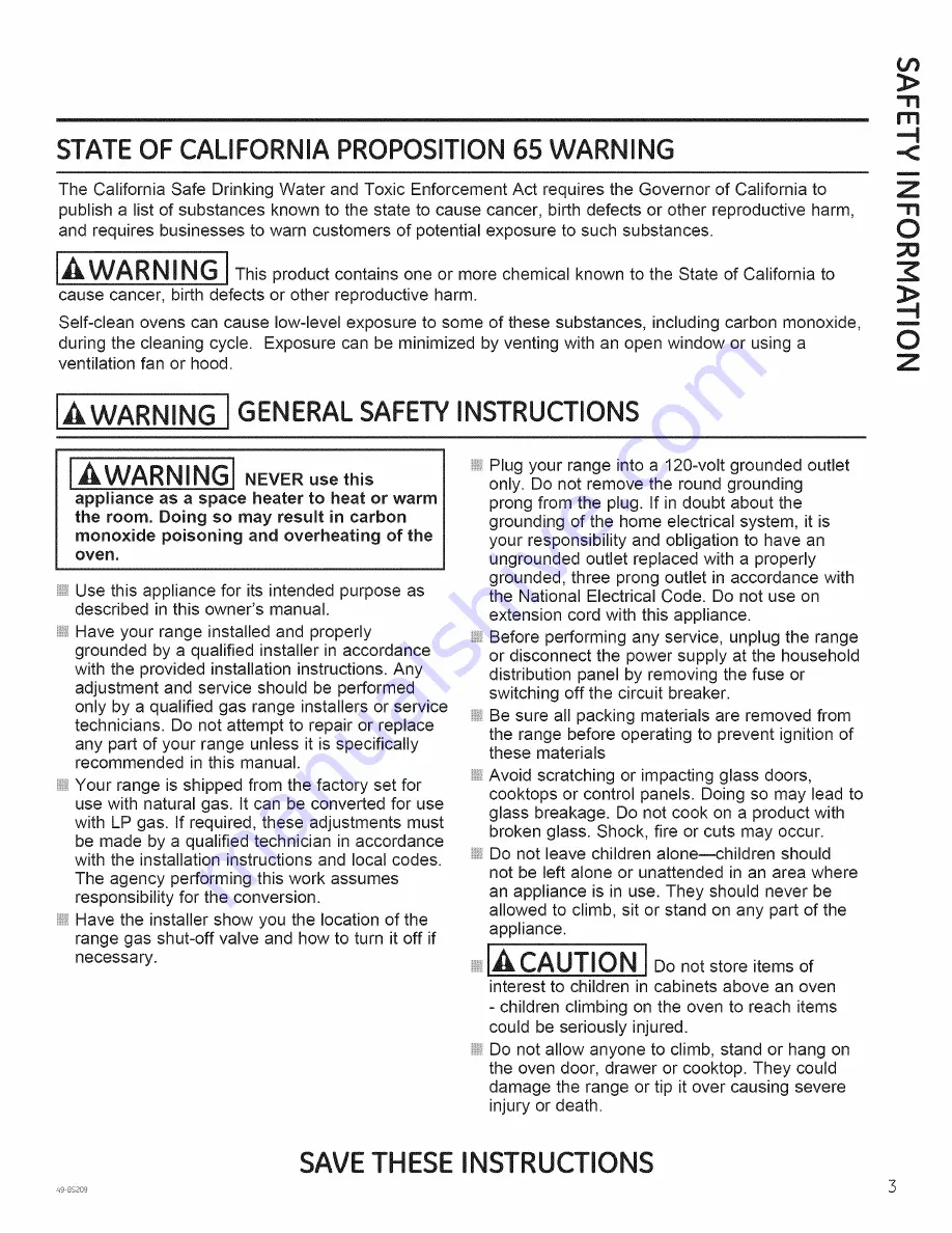 GE JGBS10GEF1SA Owner'S Manual Download Page 3