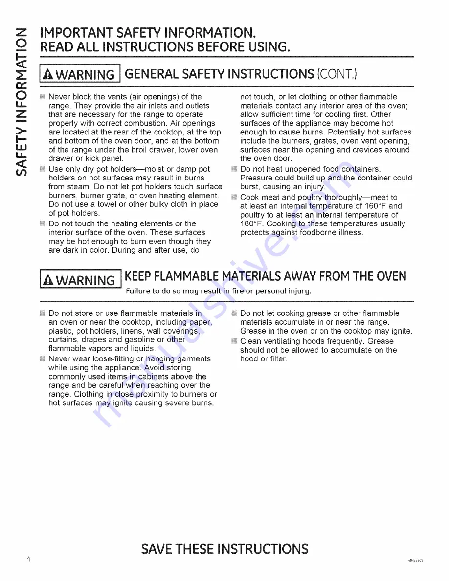 GE JGBS10GEF1SA Owner'S Manual Download Page 4