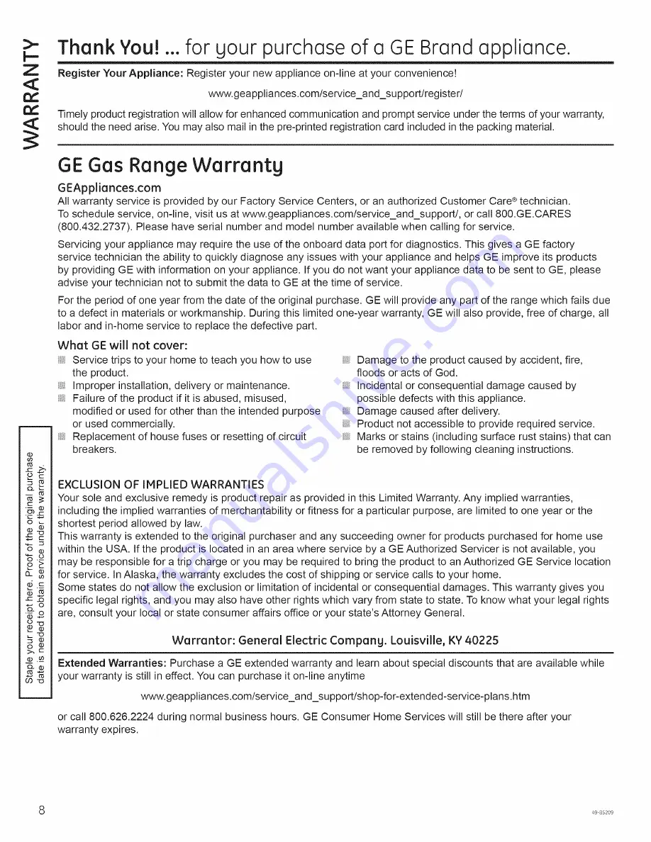 GE JGBS10GEF1SA Owner'S Manual Download Page 8