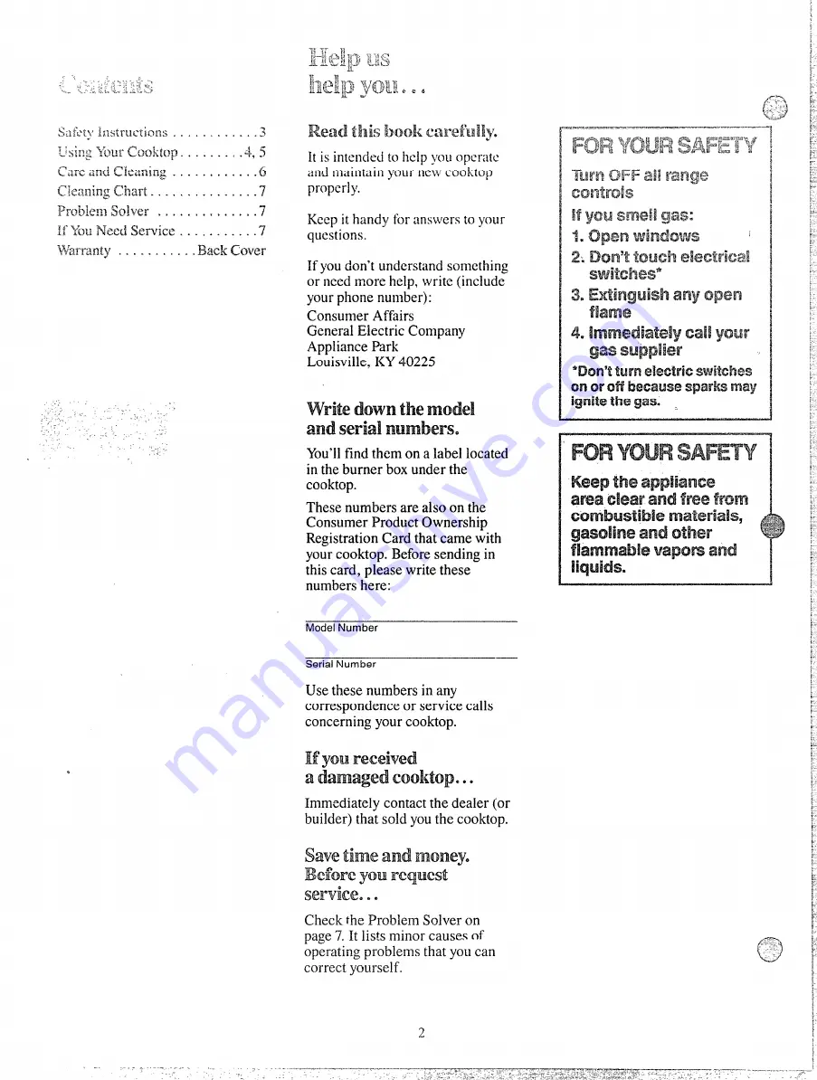 GE JGP300EH Use And Care Manual Download Page 2