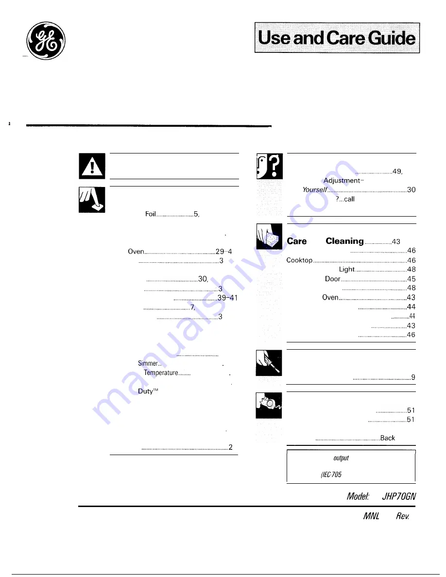 GE JHP70GN Use And Care Manual Download Page 1