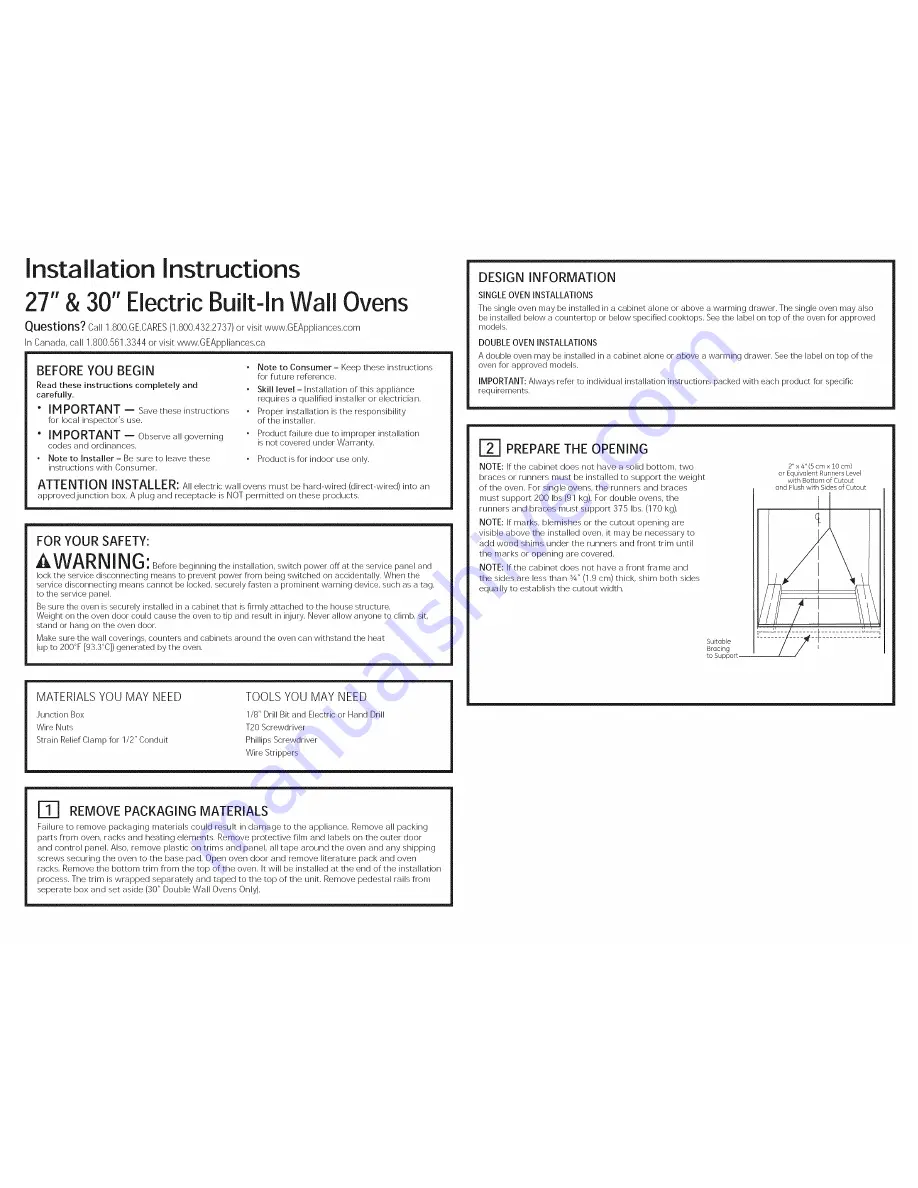 GE JK1000DF3BB Installation Instructions Manual Download Page 1