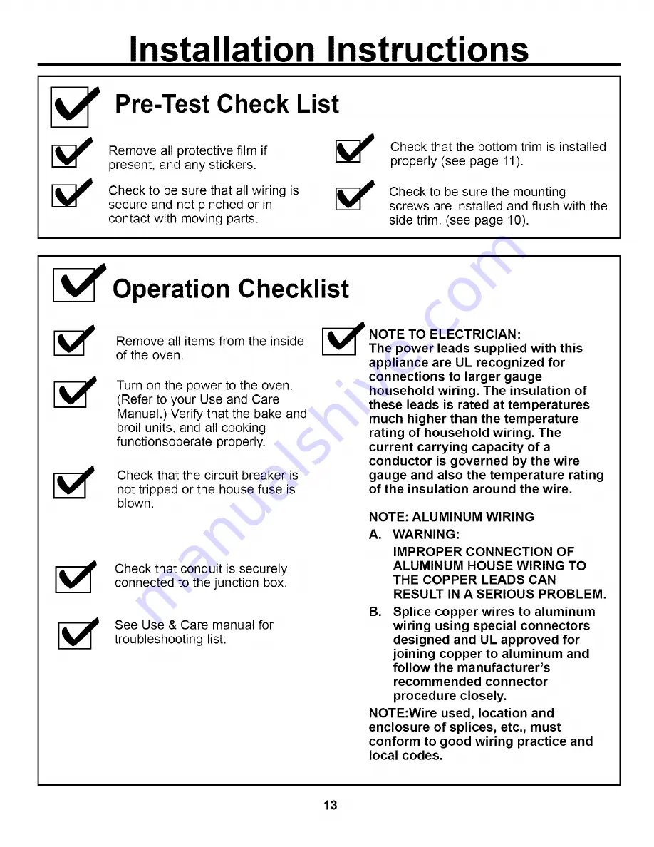 GE JT910AA Installation Instructions Manual Download Page 13