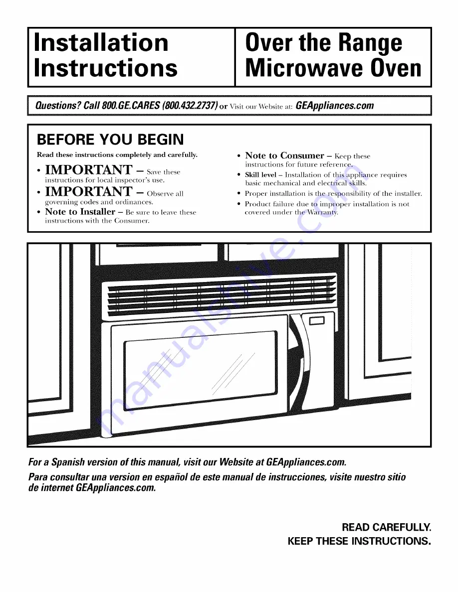 GE JVM1660AB005 Installation Instructions Manual Download Page 1