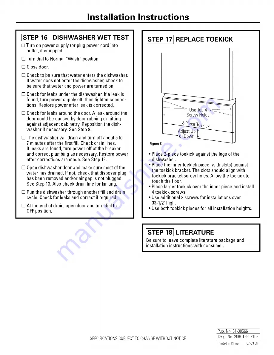 GE L0523252 Installation Instructions Manual Download Page 12