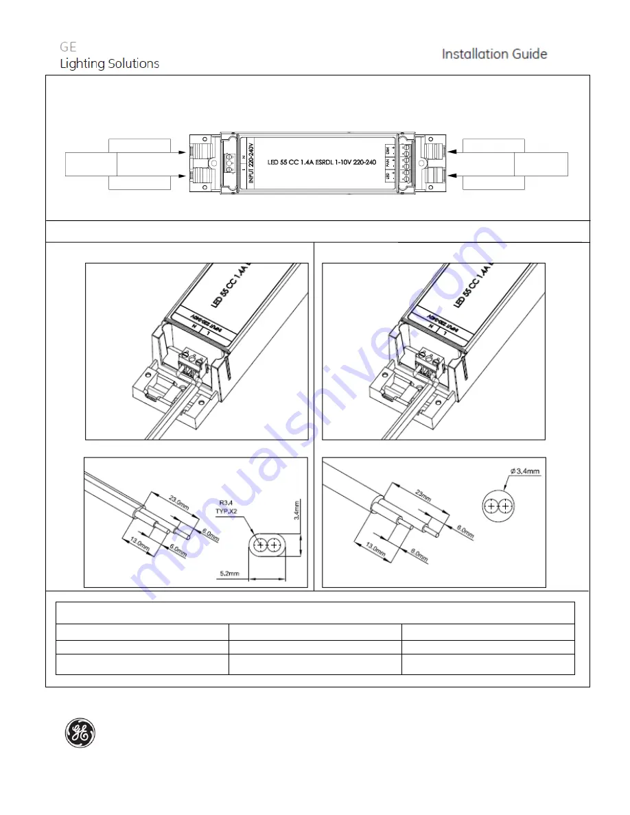 GE LED 55 CC 1.4A ESRDL 1-10V 220-240 Скачать руководство пользователя страница 3