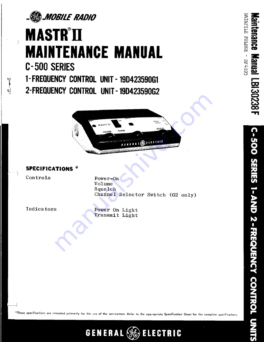 GE MASTR-2 C-500 Series Maintenance Manual Download Page 1