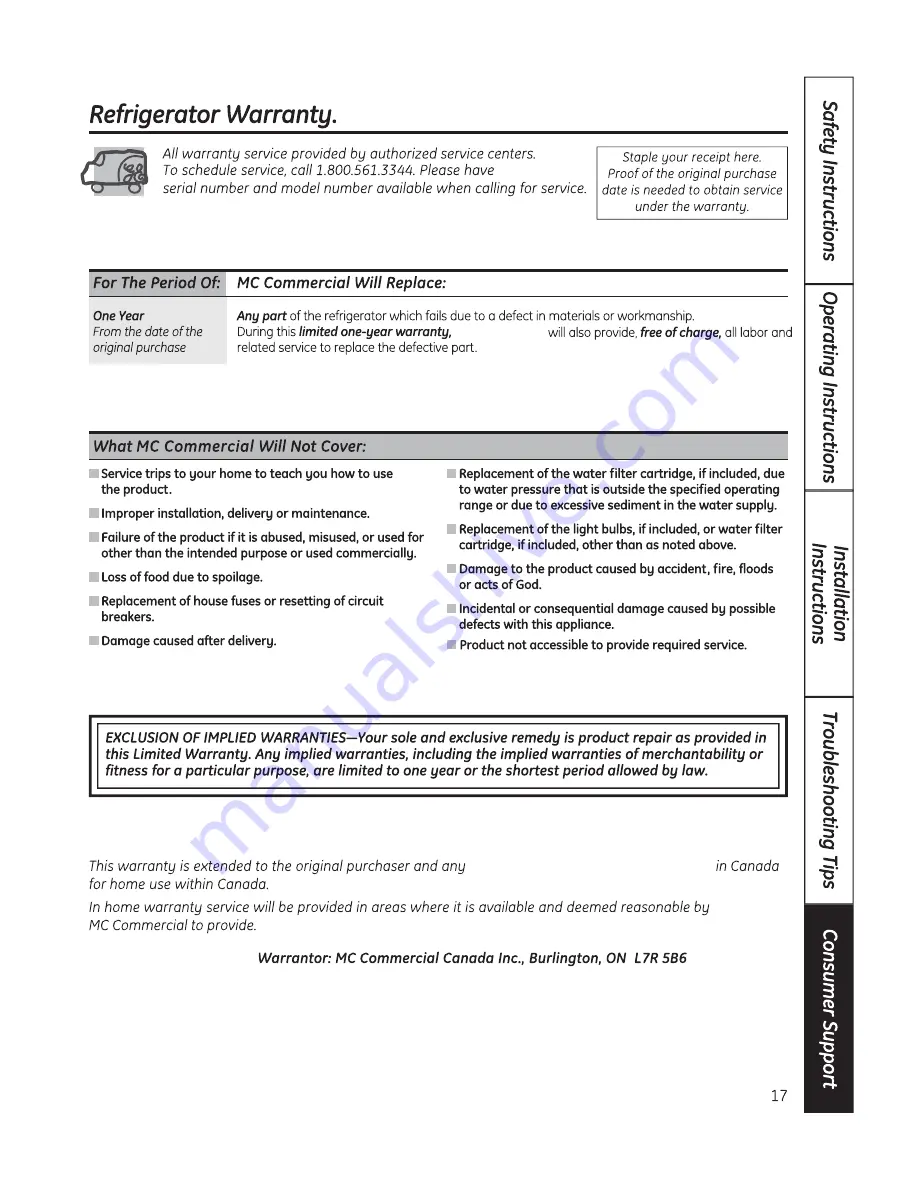 GE MBR12 Owner'S Manual And Installation Instructions Download Page 17