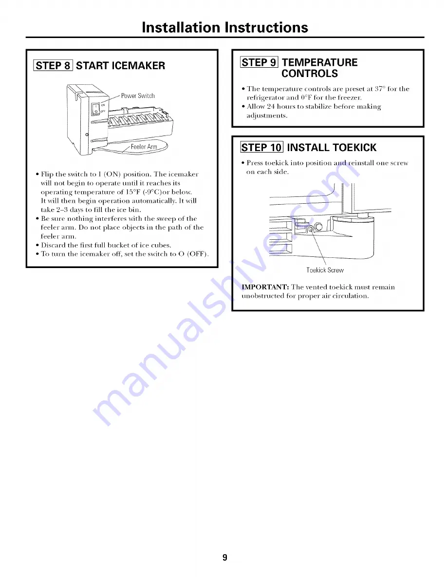 GE Monogram ZFSB25DSS Installation Instructions Manual Download Page 9