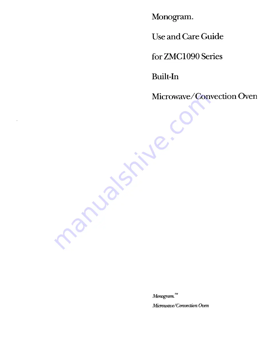 GE Monogram ZMC1090 Series Use And Care Manual Download Page 1