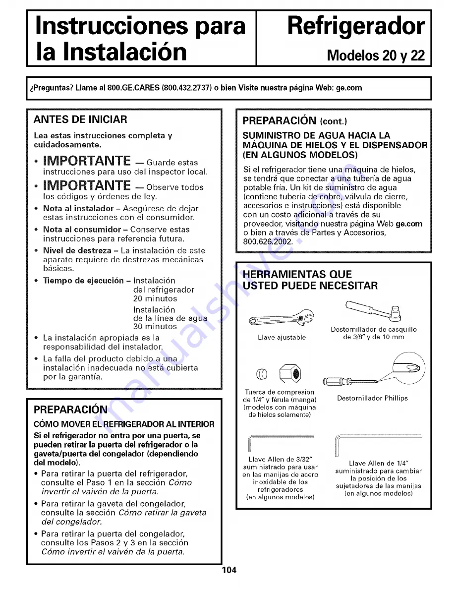 GE PFS22SISBSS Owner'S Manual Download Page 104