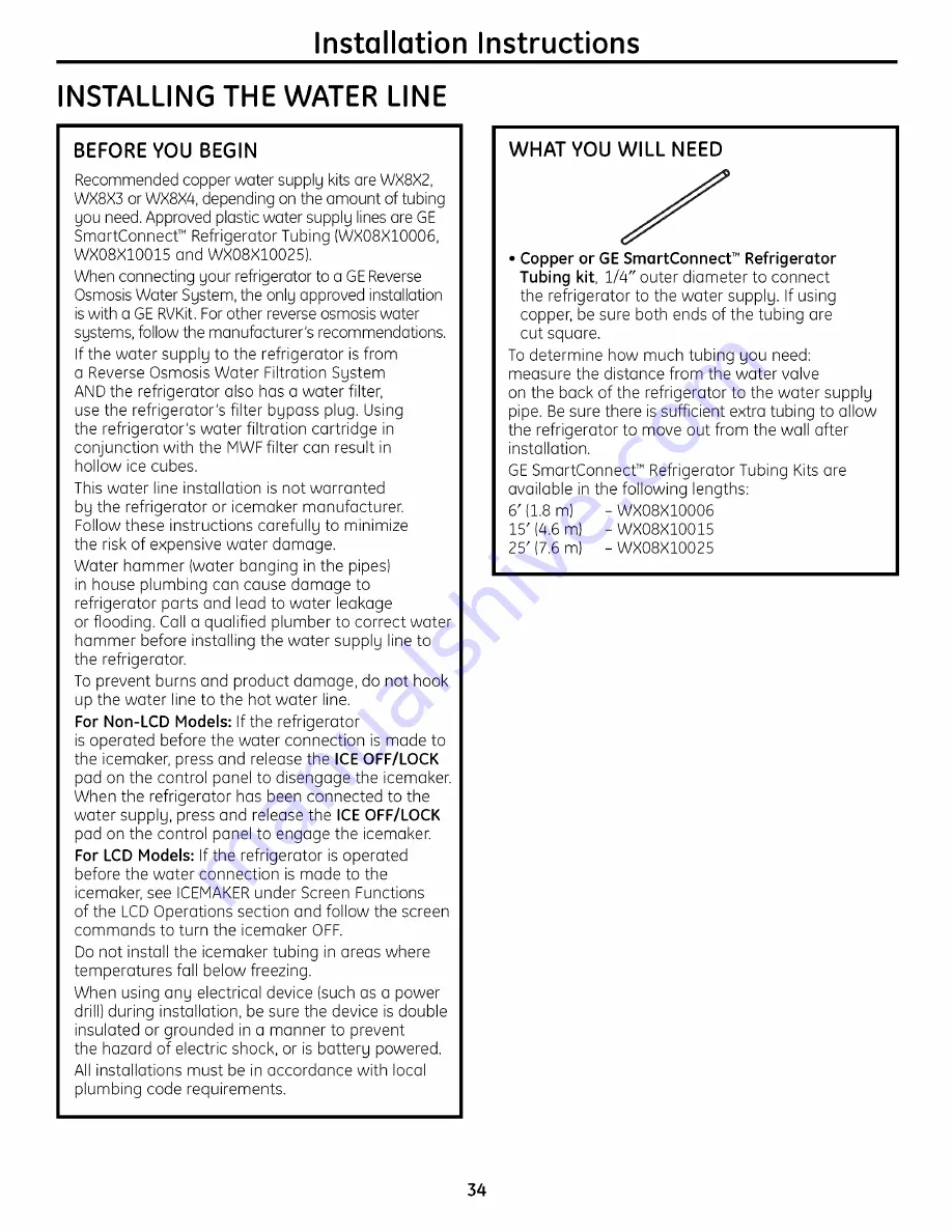 GE PFSS6PKXASS and Owner'S Manual And Installation Instructions Download Page 34