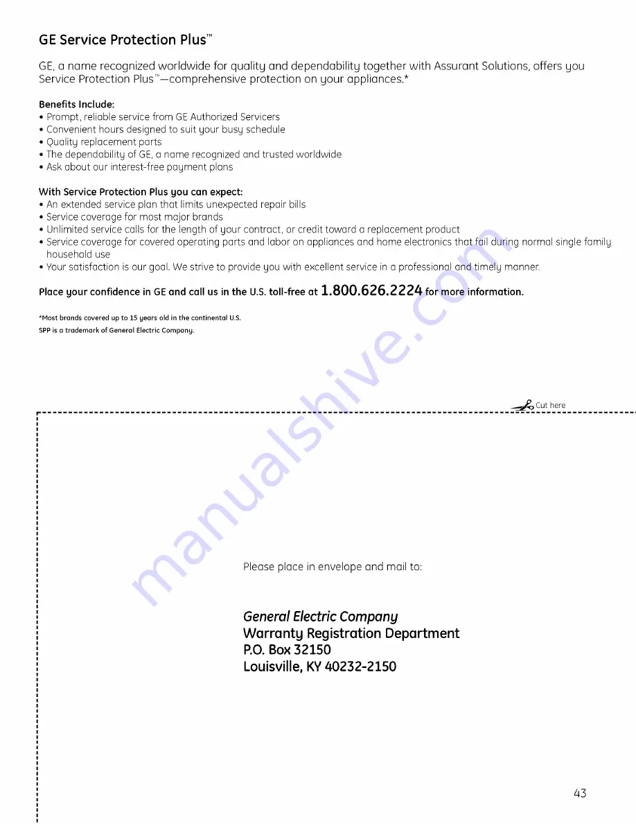 GE PFSS6PKXASS and Owner'S Manual And Installation Instructions Download Page 43