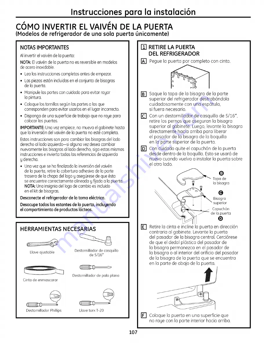 GE PFSW2MIXASS and Owner'S Manual And Installation Instructions Download Page 107