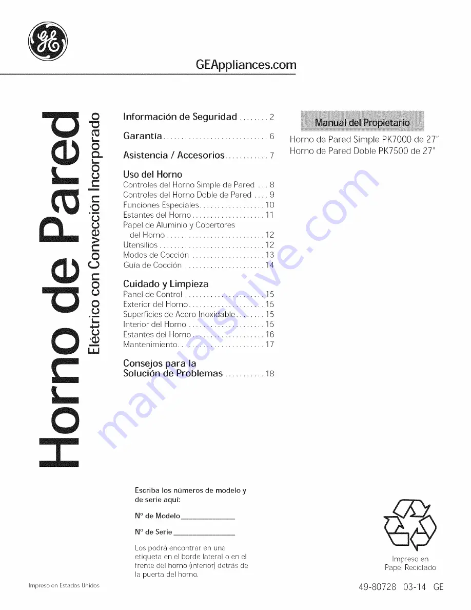 GE PK7000DF2BB Скачать руководство пользователя страница 21