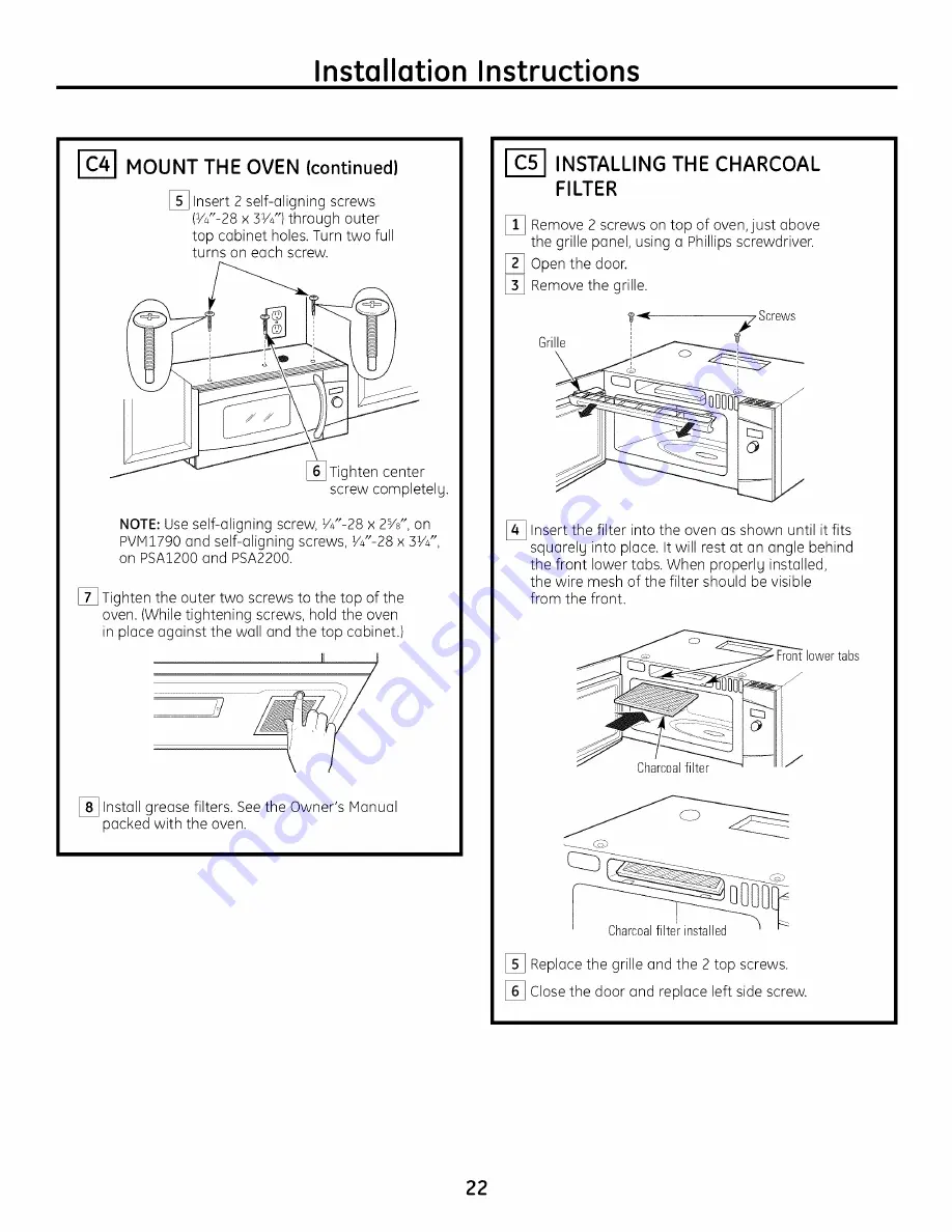 GE Profile Advantium PSA1200 Installation Instructions Manual Download Page 22