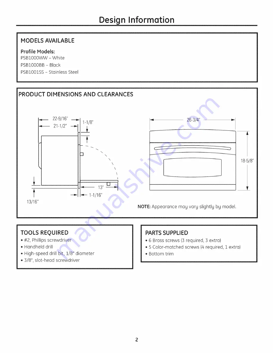 GE Profile Advantium PSB1000 Installation Manual Download Page 2