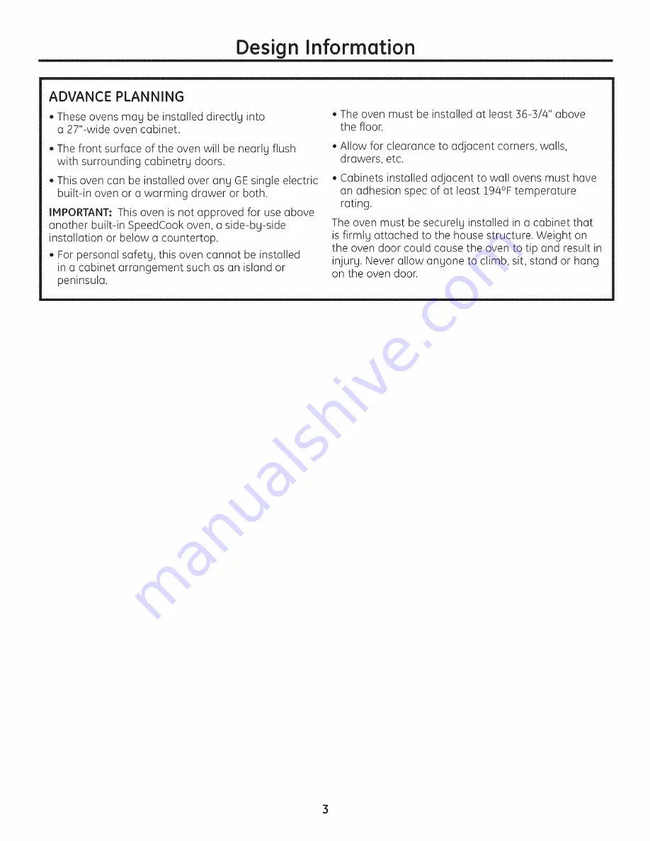 GE Profile Advantium PSB1000 Installation Manual Download Page 3