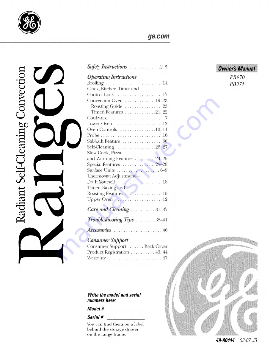 GE Profile PB975 Owner'S Manual Download Page 1