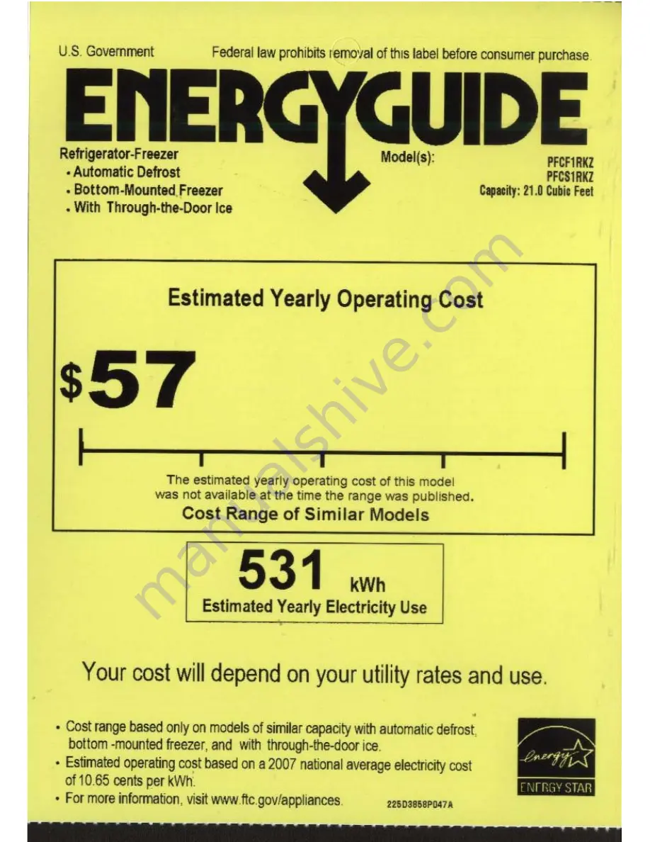 GE Profile PFCF1RKZ Energy Manual Download Page 1