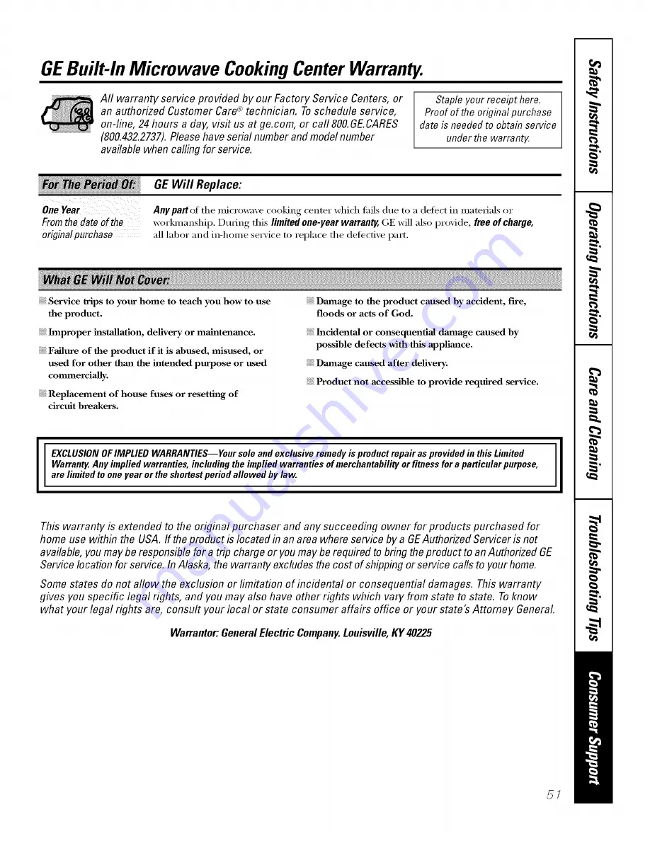 GE Profile PT970 Owner'S Manual Download Page 51