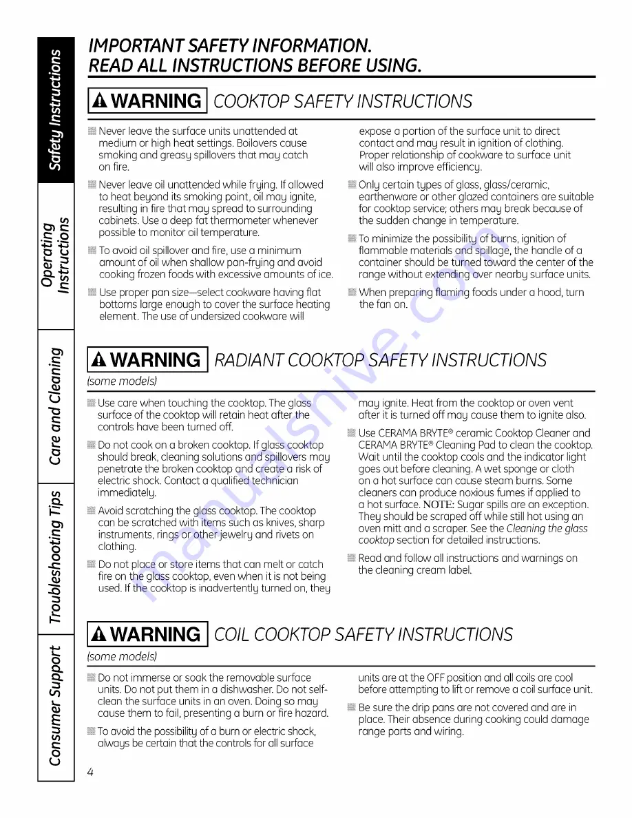 GE PS900DP1BB Owner'S Manual Download Page 4