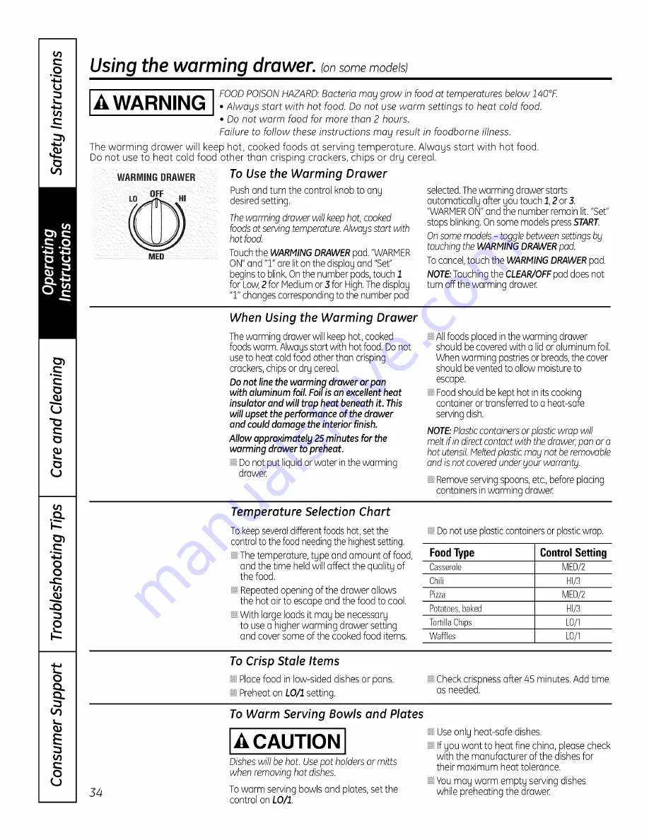 GE PS900DP1BB Owner'S Manual Download Page 34