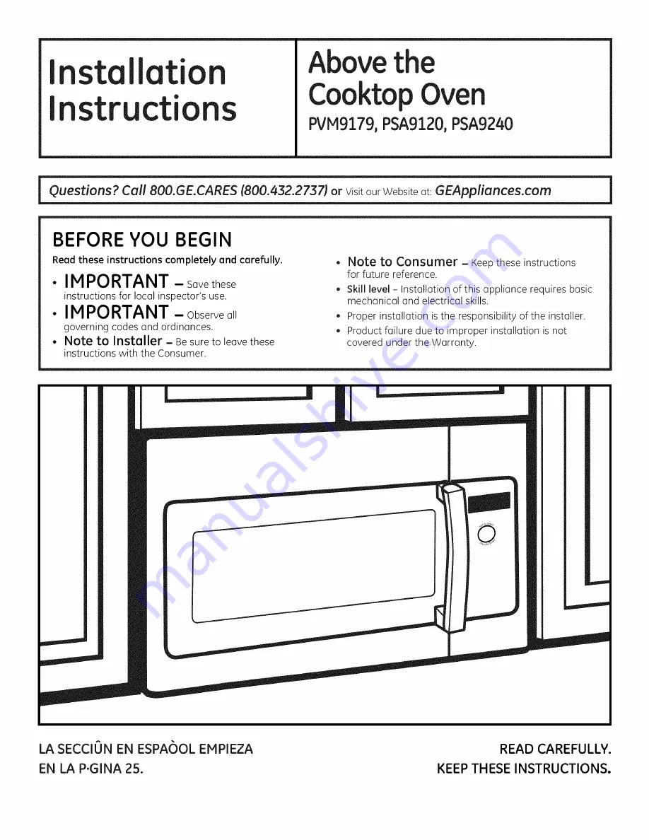 GE PSA9120DF1BB Installation Manual Download Page 1