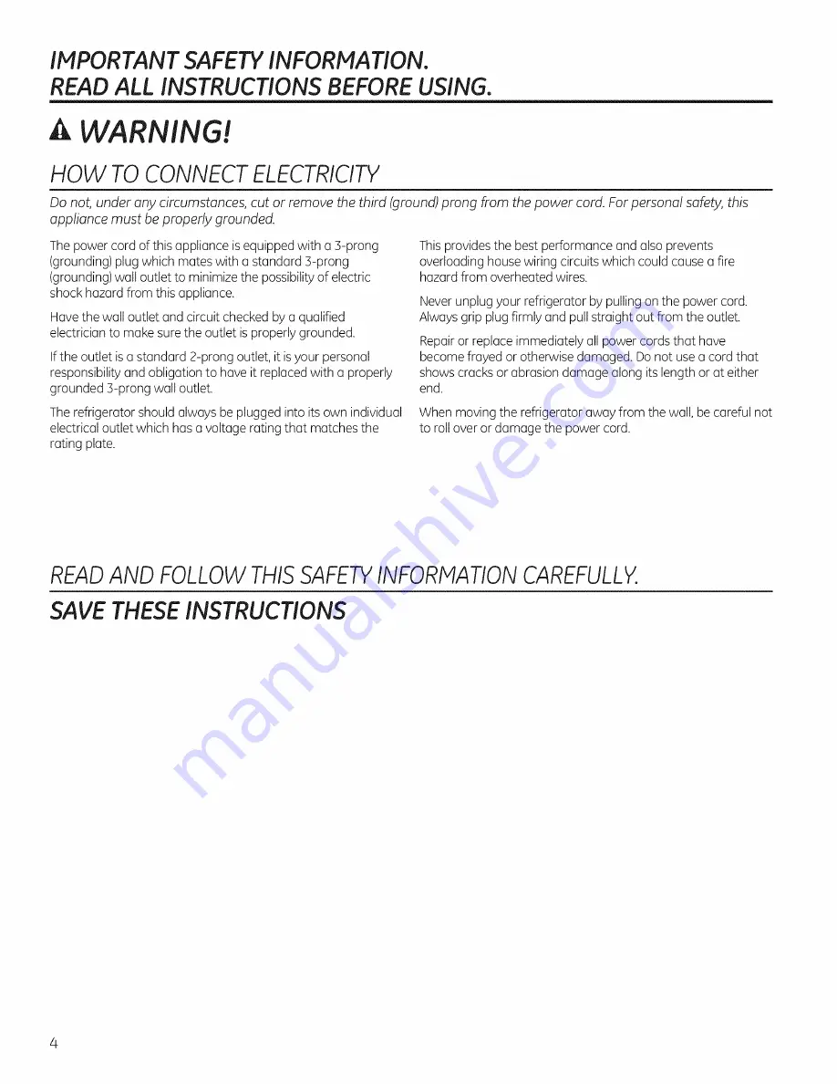 GE PSE26KSEEESS Owner'S Manual And Installation Download Page 4