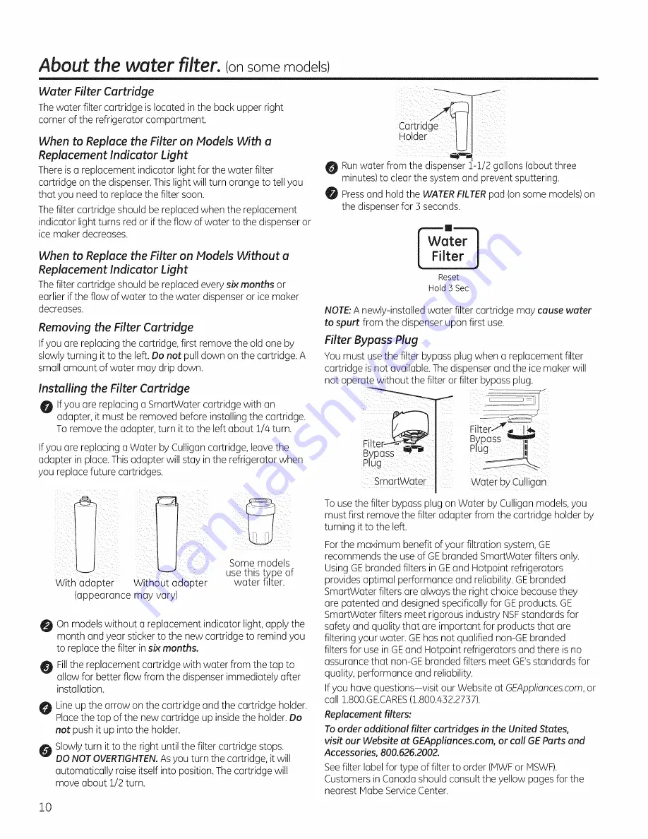 GE PSE26KSEEESS Owner'S Manual And Installation Download Page 10