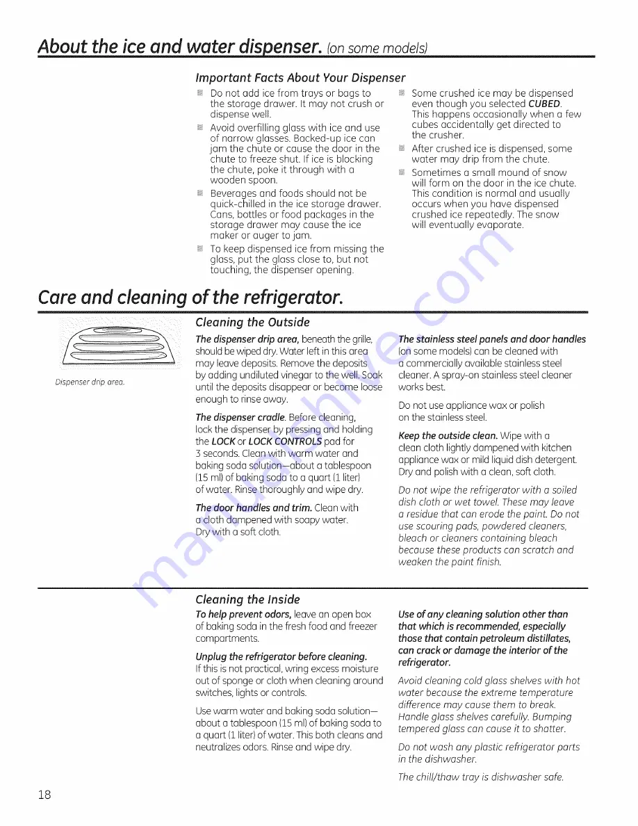 GE PSE26KSEEESS Owner'S Manual And Installation Download Page 18