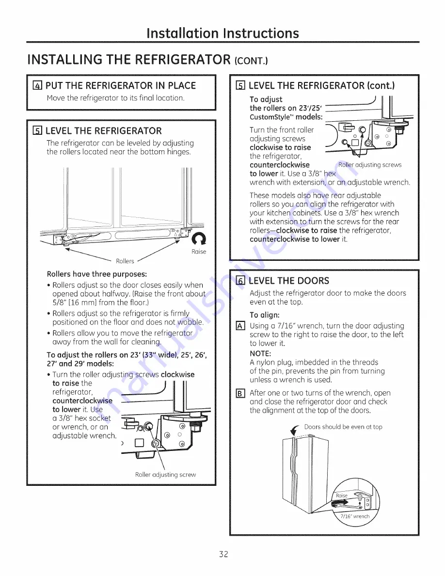 GE PSE26KSEEESS Owner'S Manual And Installation Download Page 32