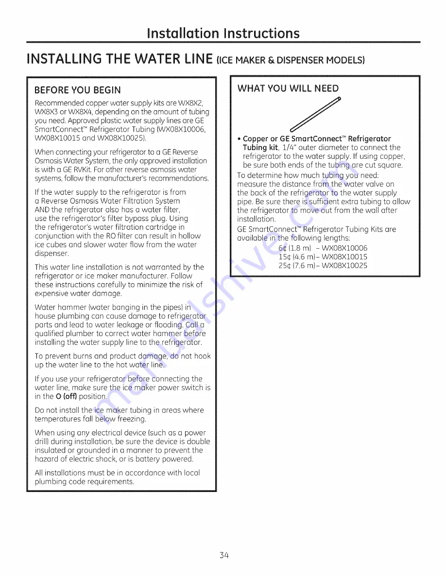 GE PSE26KSEEESS Owner'S Manual And Installation Download Page 34