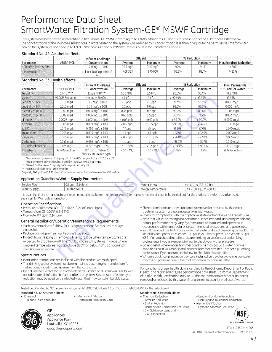 GE PSE26KSEEESS Owner'S Manual And Installation Download Page 43