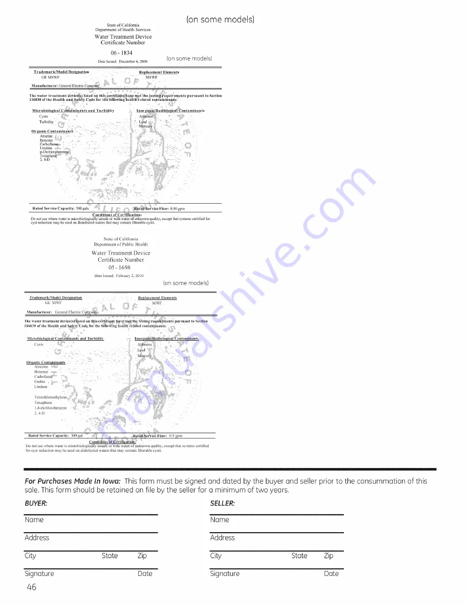 GE PSE26KSEEESS Owner'S Manual And Installation Download Page 46