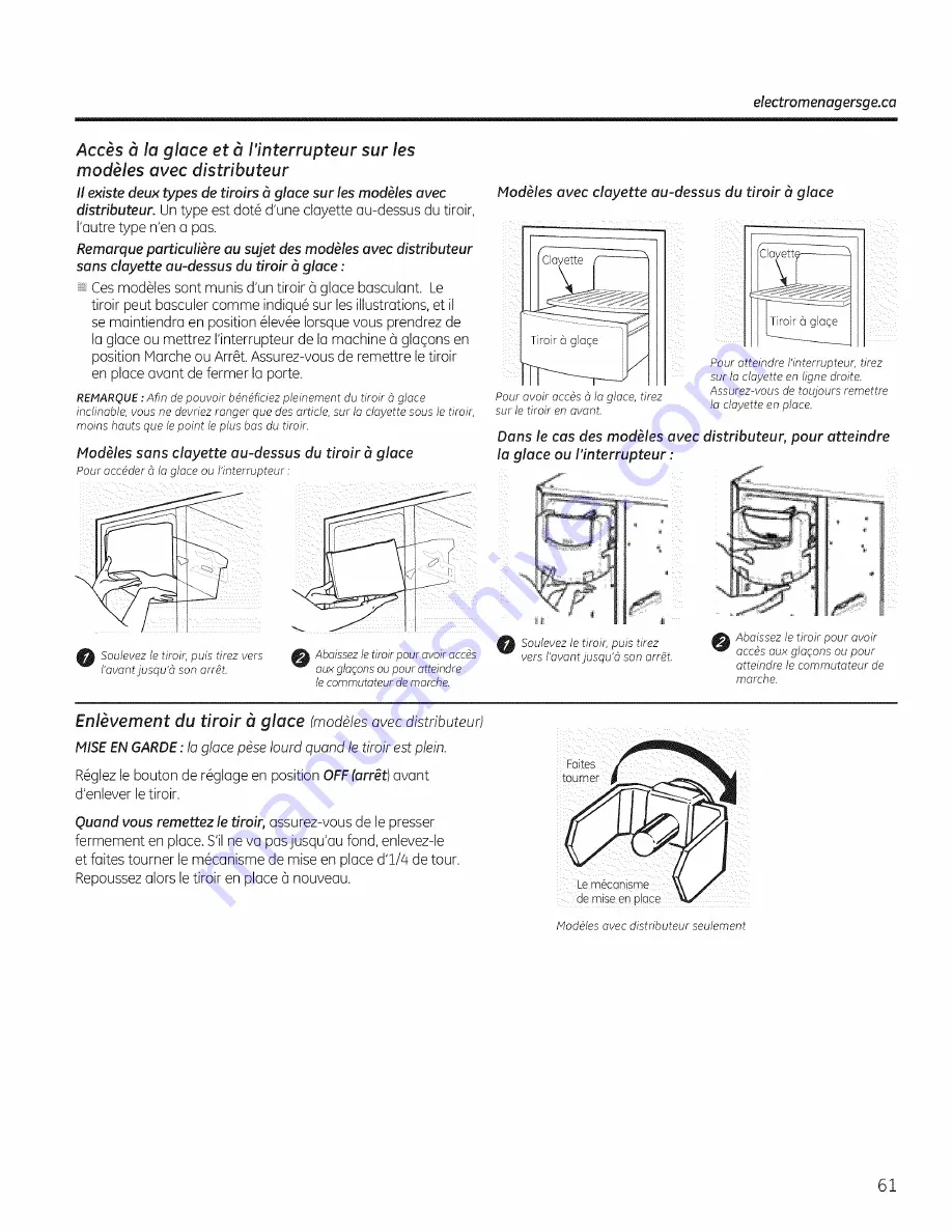 GE PSE26KSEEESS Owner'S Manual And Installation Download Page 61