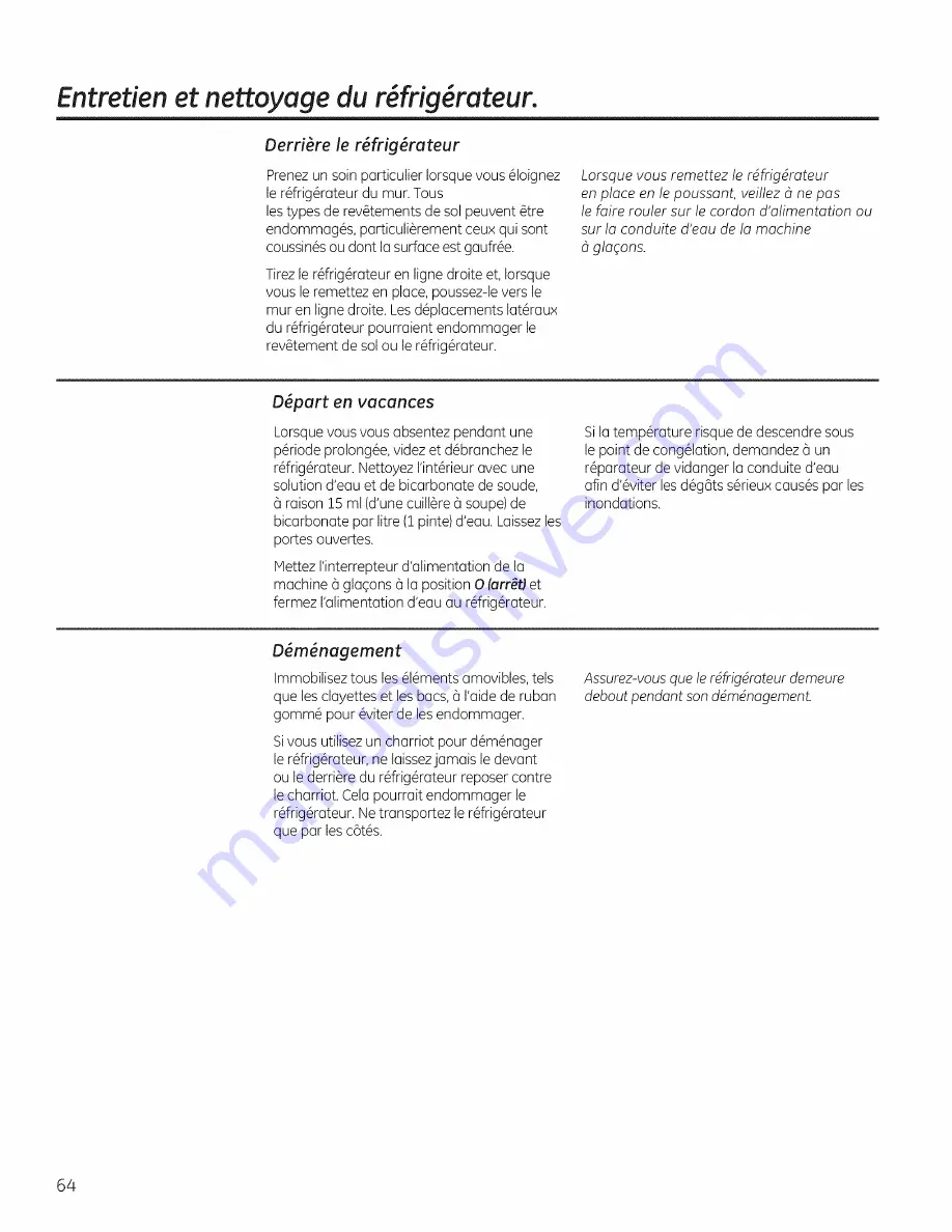 GE PSE26KSEEESS Owner'S Manual And Installation Download Page 64