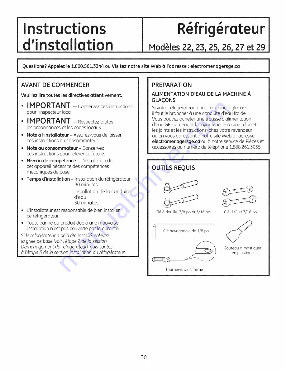 GE PSE26KSEEESS Owner'S Manual And Installation Download Page 70