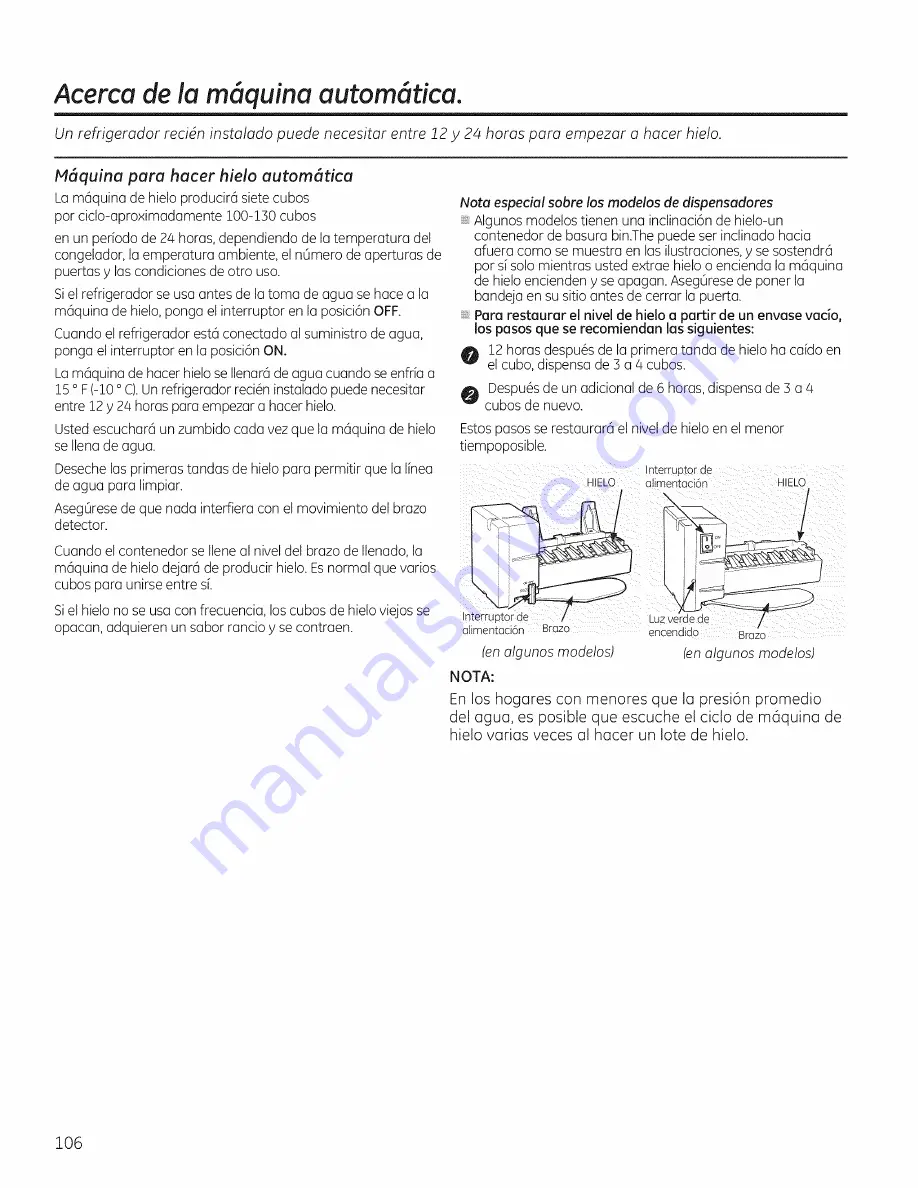 GE PSE26KSEEESS Owner'S Manual And Installation Download Page 106