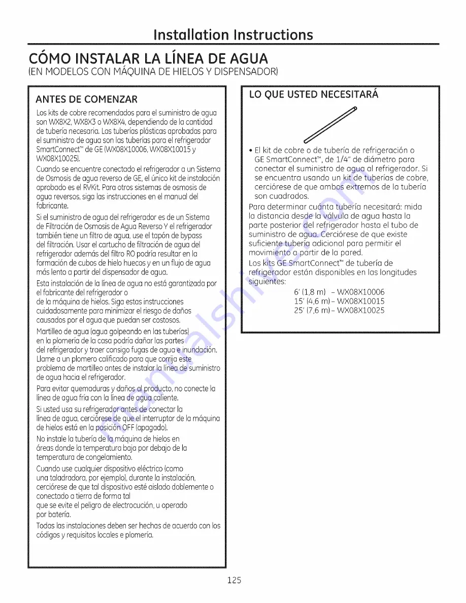 GE PSE26KSEEESS Owner'S Manual And Installation Download Page 125