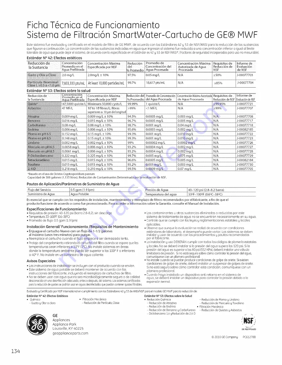 GE PSE26KSEEESS Owner'S Manual And Installation Download Page 134